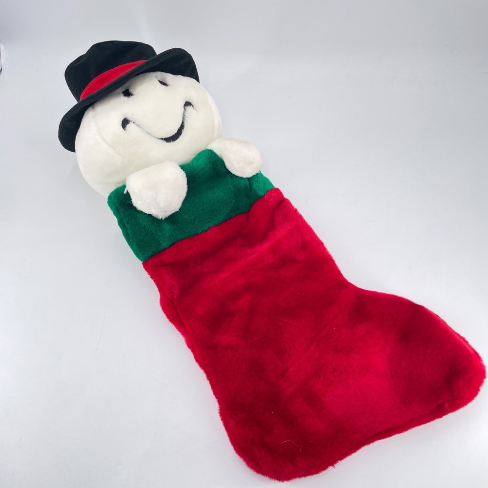 Vtg MTY International Giggling Plush Snowman Christmas Stocking Smile Top Hat